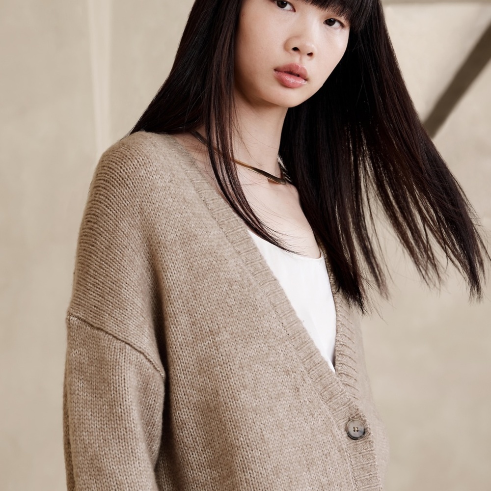 New photos! BANANA REPUBLIC Wool/Cotton Cardigan, Charcoal Gray, Sz Large - Picture 7 of 9